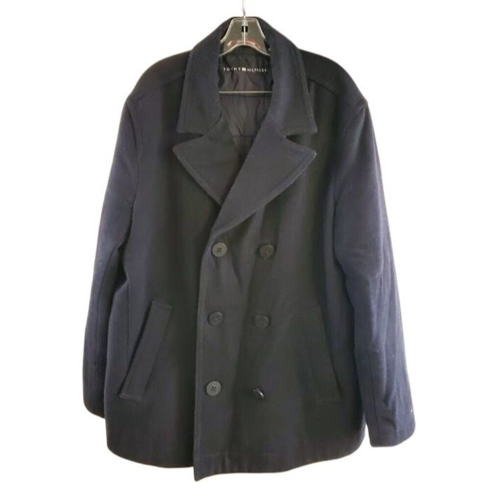 Tommy Hilfiger Navy Wool Blend Insulated Peacoat Jacket XL Colorblock